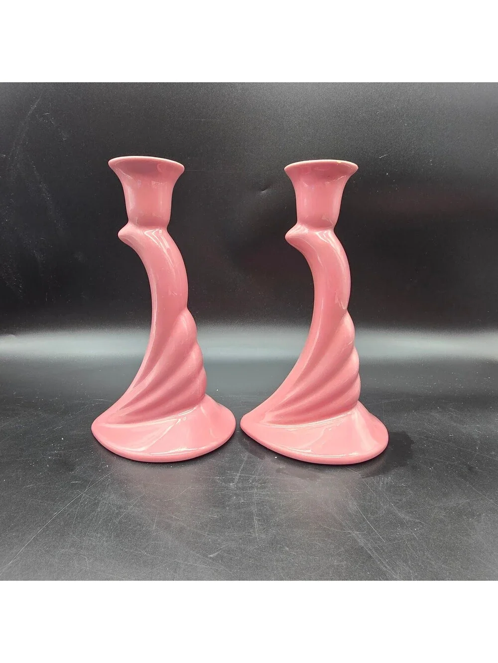 Vintage 1992 Royal Haeger Mauve Pink Ceramic Swirl Candlestick Holders #422